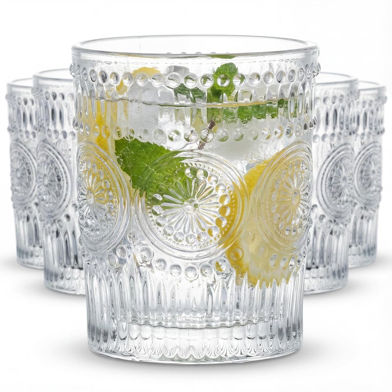 Kingrol 6 Pack 9 oz Romantic Water Glasses, Small Drinking Glasses Tumblers, Vintage Glassware Set for Juice, Beverages, Beer, Cocktail - Image 1